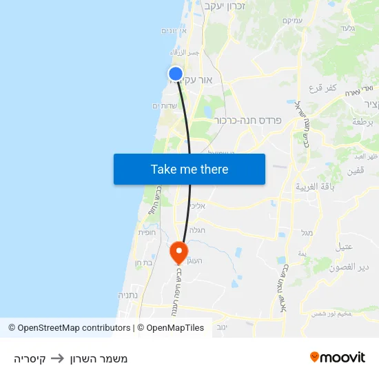קיסריה to משמר השרון map