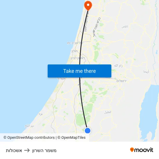 אשכולות to משמר השרון map