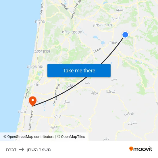 דברת to משמר השרון map