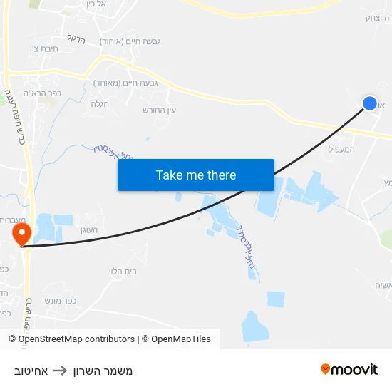 אחיטוב to משמר השרון map
