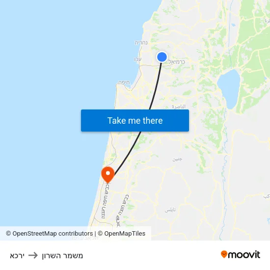 ירכא to משמר השרון map
