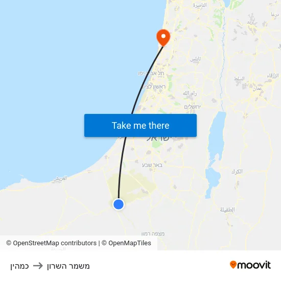 כמהין to משמר השרון map