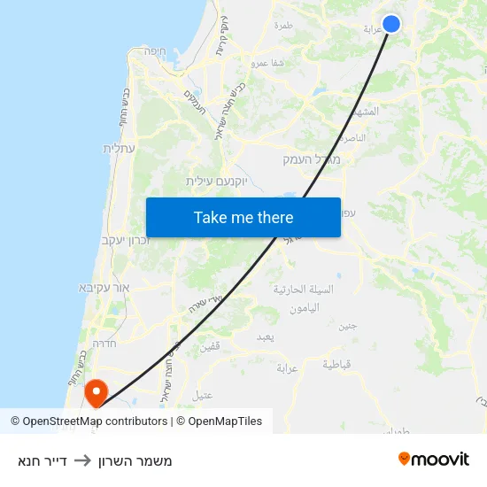 דייר חנא to משמר השרון map