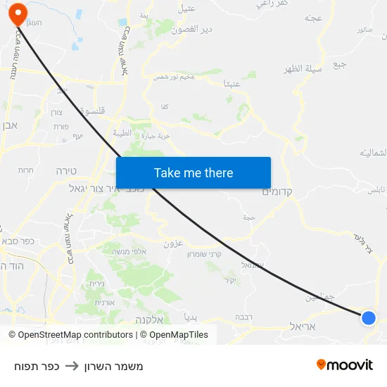 כפר תפוח to משמר השרון map