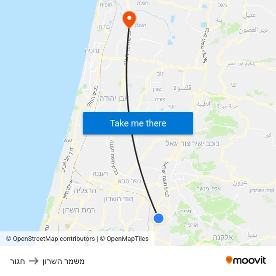 חגור to משמר השרון map