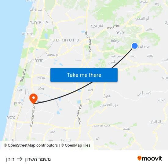 ריחן to משמר השרון map