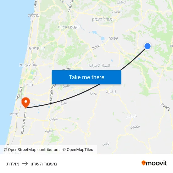 מולדת to משמר השרון map