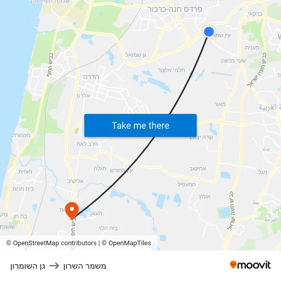 גן השומרון to משמר השרון map