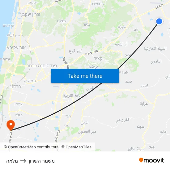 מלאה to משמר השרון map