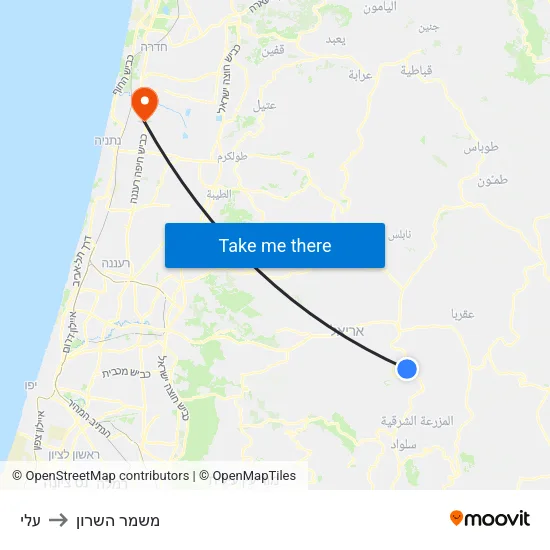 עלי to משמר השרון map
