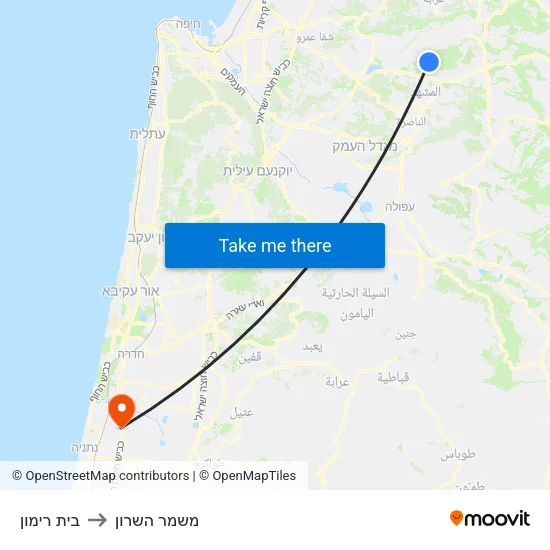 בית רימון to משמר השרון map