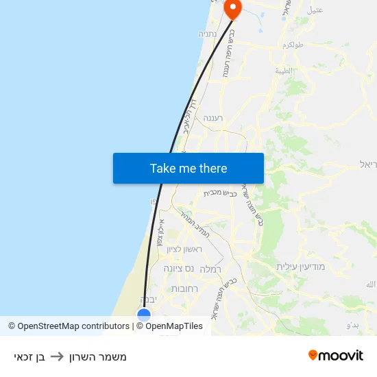 בן זכאי to משמר השרון map