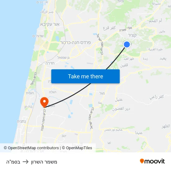 בסמ"ה to משמר השרון map