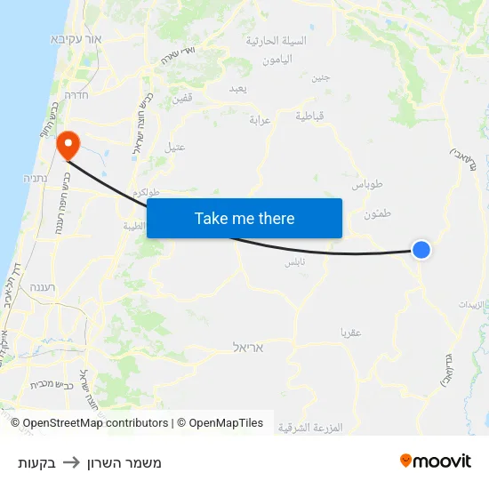 בקעות to משמר השרון map