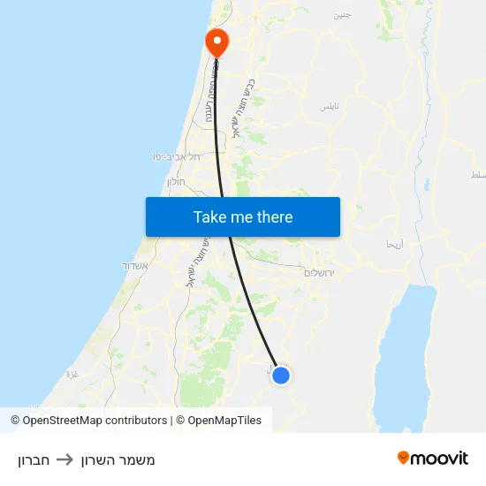 חברון to משמר השרון map
