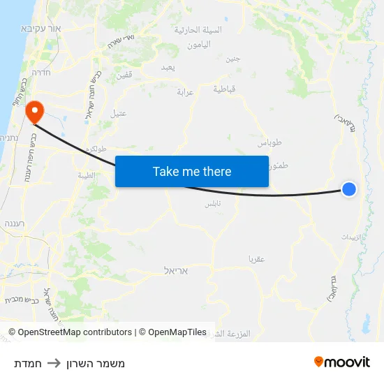 חמדת to משמר השרון map