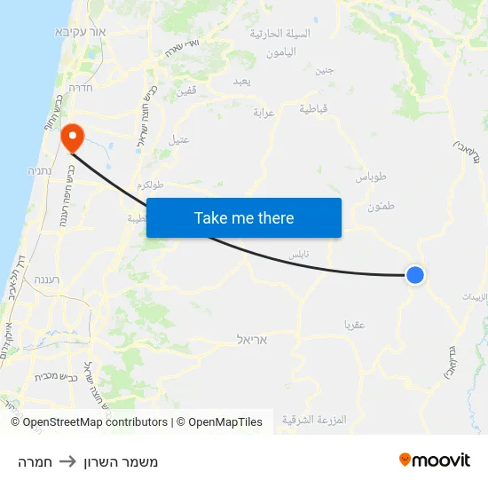 חמרה to משמר השרון map