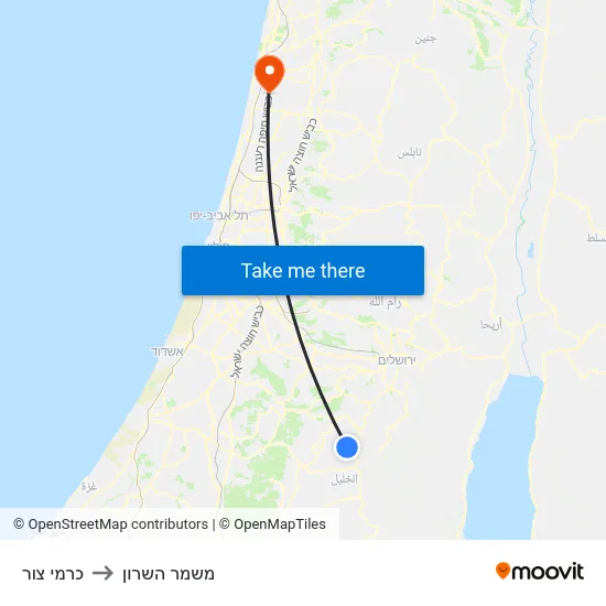 כרמי צור to משמר השרון map