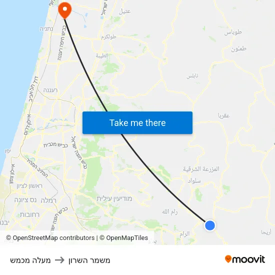 מעלה מכמש to משמר השרון map