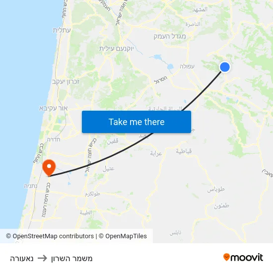 נאעורה to משמר השרון map