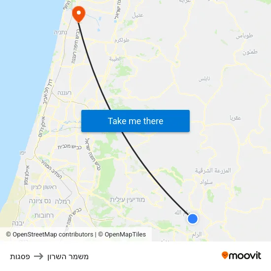 פסגות to משמר השרון map