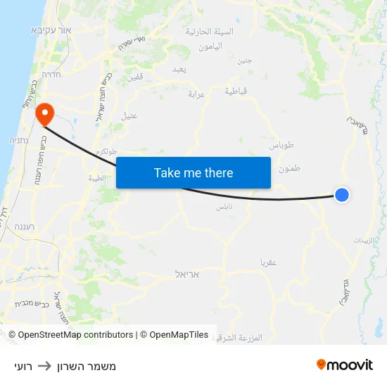 רועי to משמר השרון map