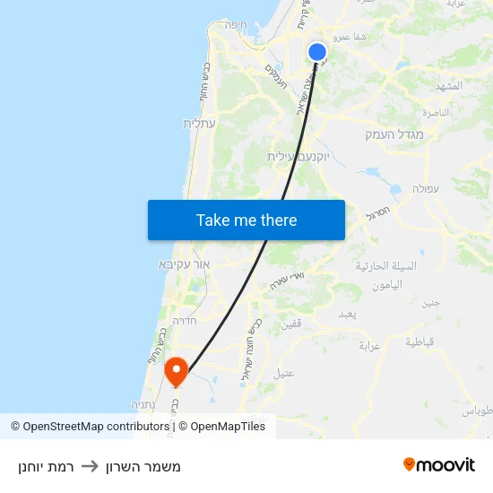 רמת יוחנן to משמר השרון map