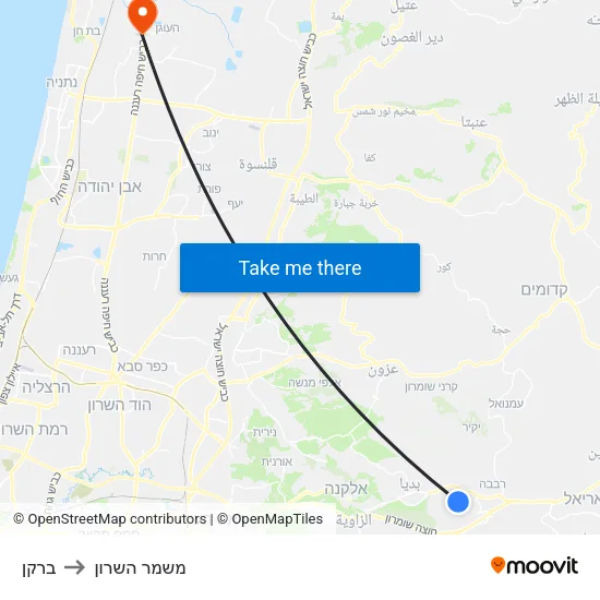 ברקן to משמר השרון map