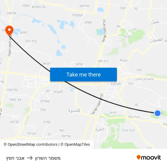 אבני חפץ to משמר השרון map