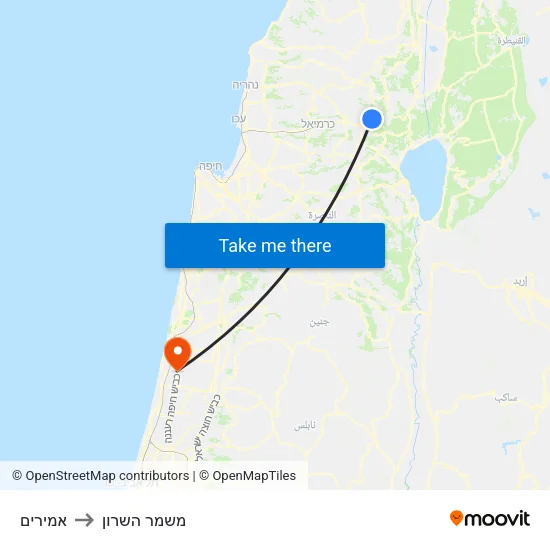 אמירים to משמר השרון map