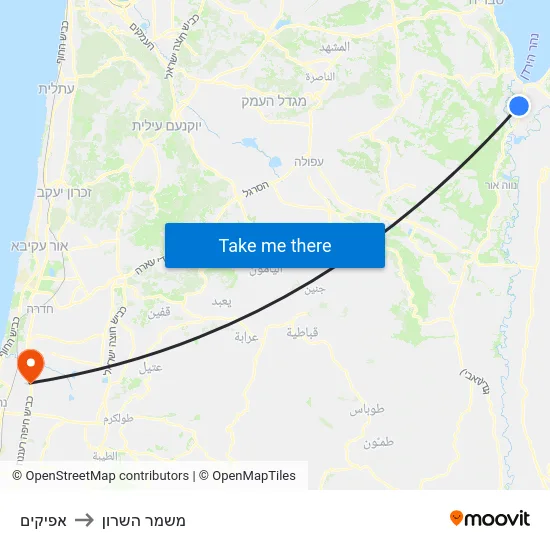 אפיקים to משמר השרון map