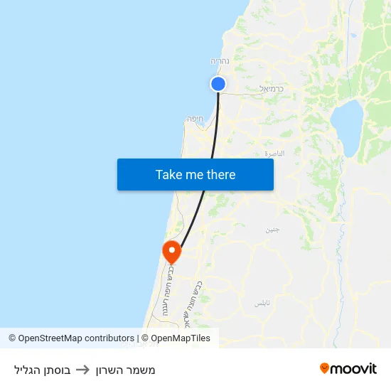 בוסתן הגליל to משמר השרון map