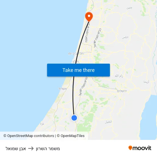 אבן שמואל to משמר השרון map