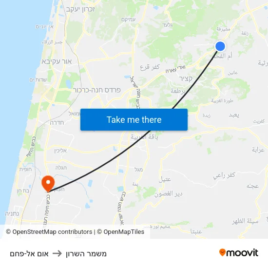 אום אל-פחם to משמר השרון map