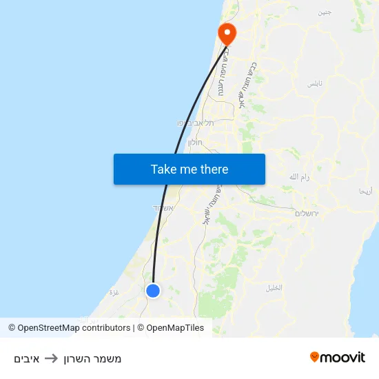 איבים to משמר השרון map