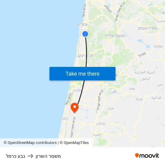 גבע כרמל to משמר השרון map