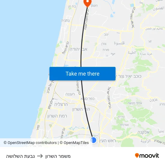 גבעת השלושה to משמר השרון map