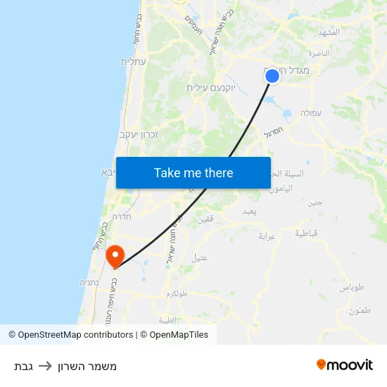 גבת to משמר השרון map