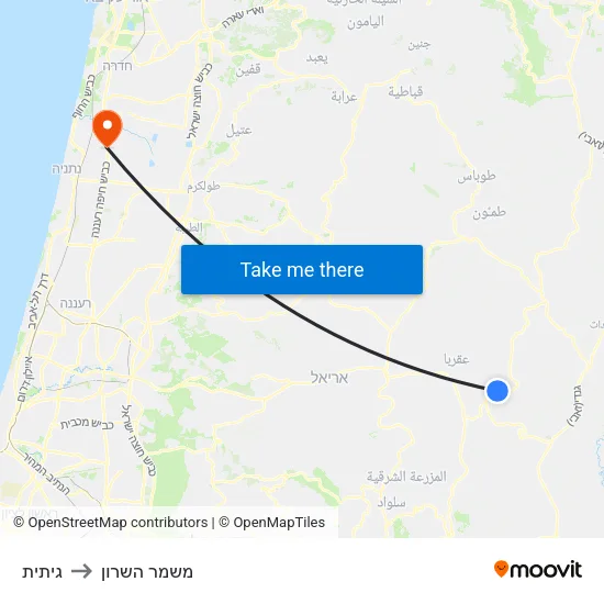גיתית to משמר השרון map