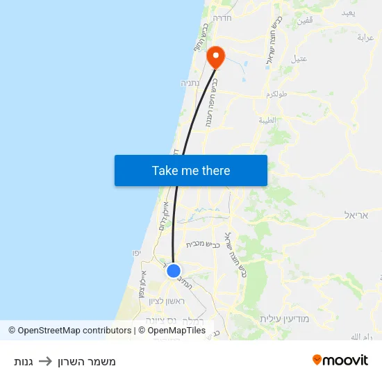 גנות to משמר השרון map