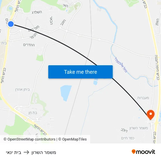 בית ינאי to משמר השרון map