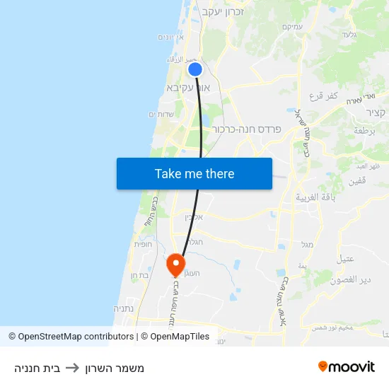 בית חנניה to משמר השרון map