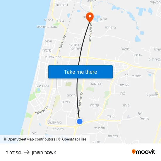 בני דרור to משמר השרון map