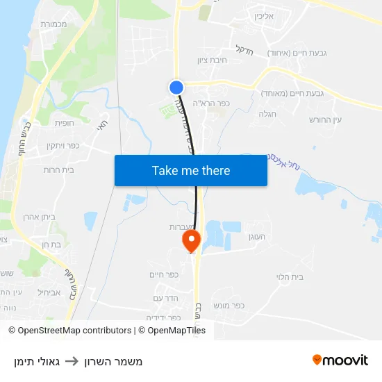 גאולי תימן to משמר השרון map