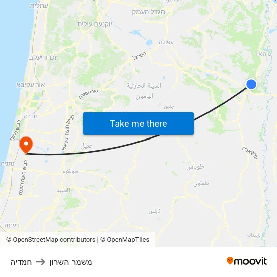 חמדיה to משמר השרון map