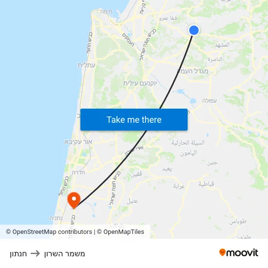 חנתון to משמר השרון map