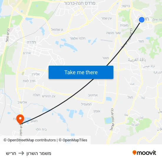 חריש to משמר השרון map