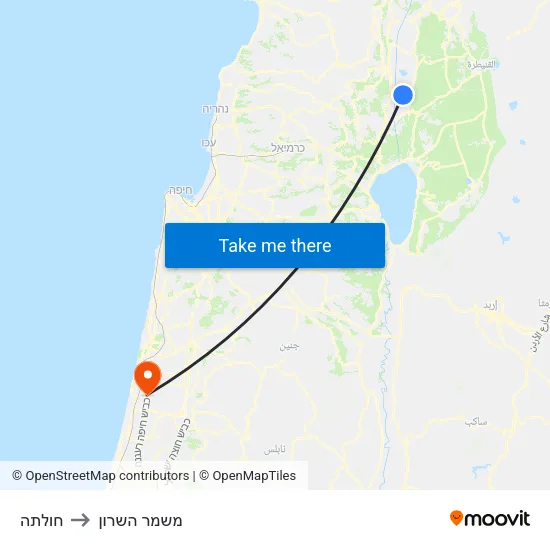 חולתה to משמר השרון map