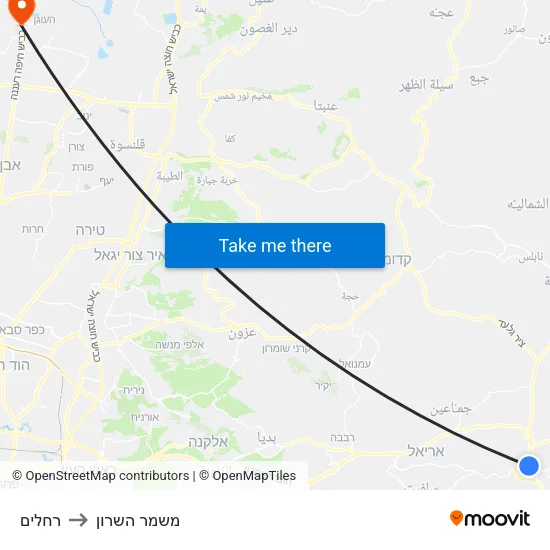 רחלים to משמר השרון map