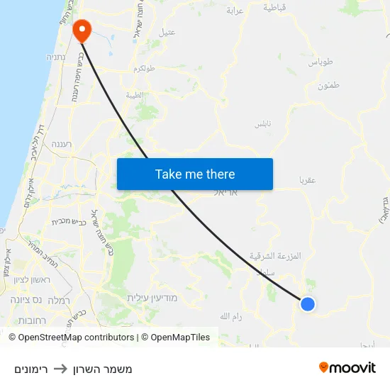 רימונים to משמר השרון map